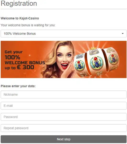 Registration page of Kajot Casino