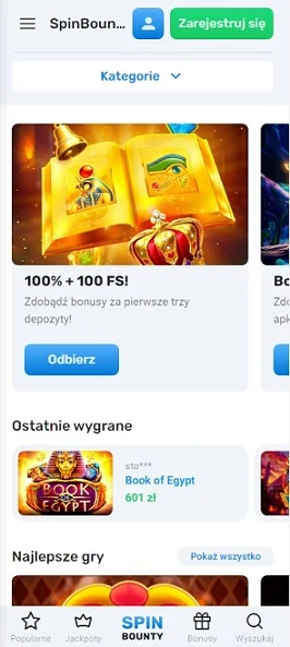 Dostosowana wersja dla telefonów z kasynem Spinbounty